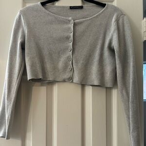 Brandy Melville Grey Cropped Button Down Sweater